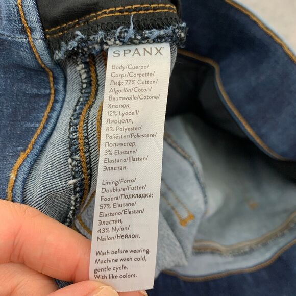 Spanx by Sara Blakely Jeggings Womens L Large Blue Denim Distressed Shape & Lift - Picture 11 of 15